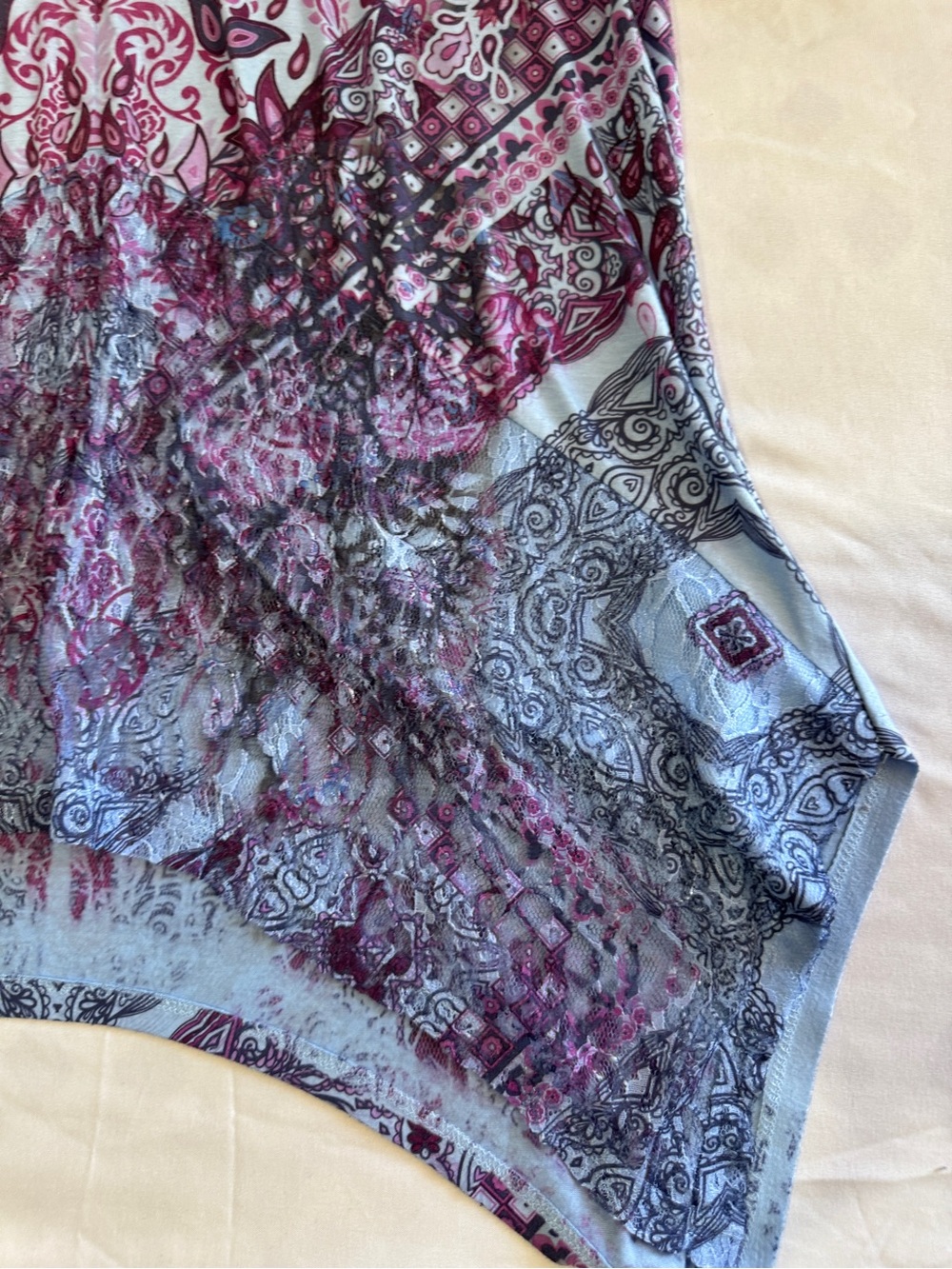 Printed Short Sleeve Tunic Top - Blue Purple - Picture 6 of 12